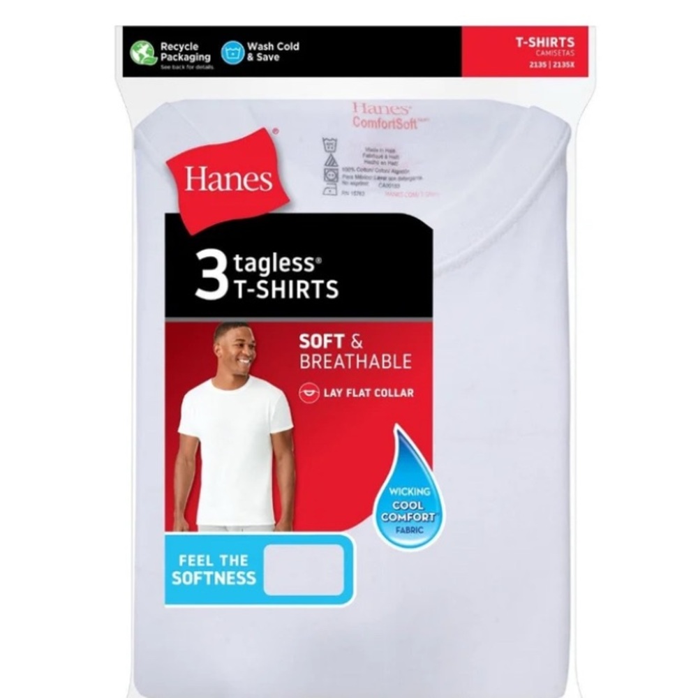 Hanes Men's 3pc Tagless T-shirts White Size 3XL New in Pack